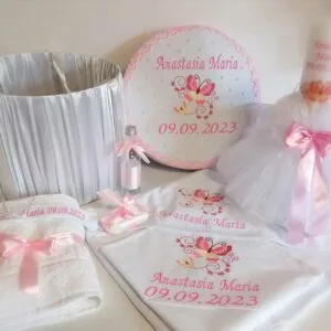 Set Lumânare + Trusou Botez complet Pink Butterfly